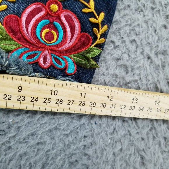 Torrid Shorts Womens 12 Medium Wash Floral Stretch Mid Rise Frayed Hem Denim - Picture 10 of 15